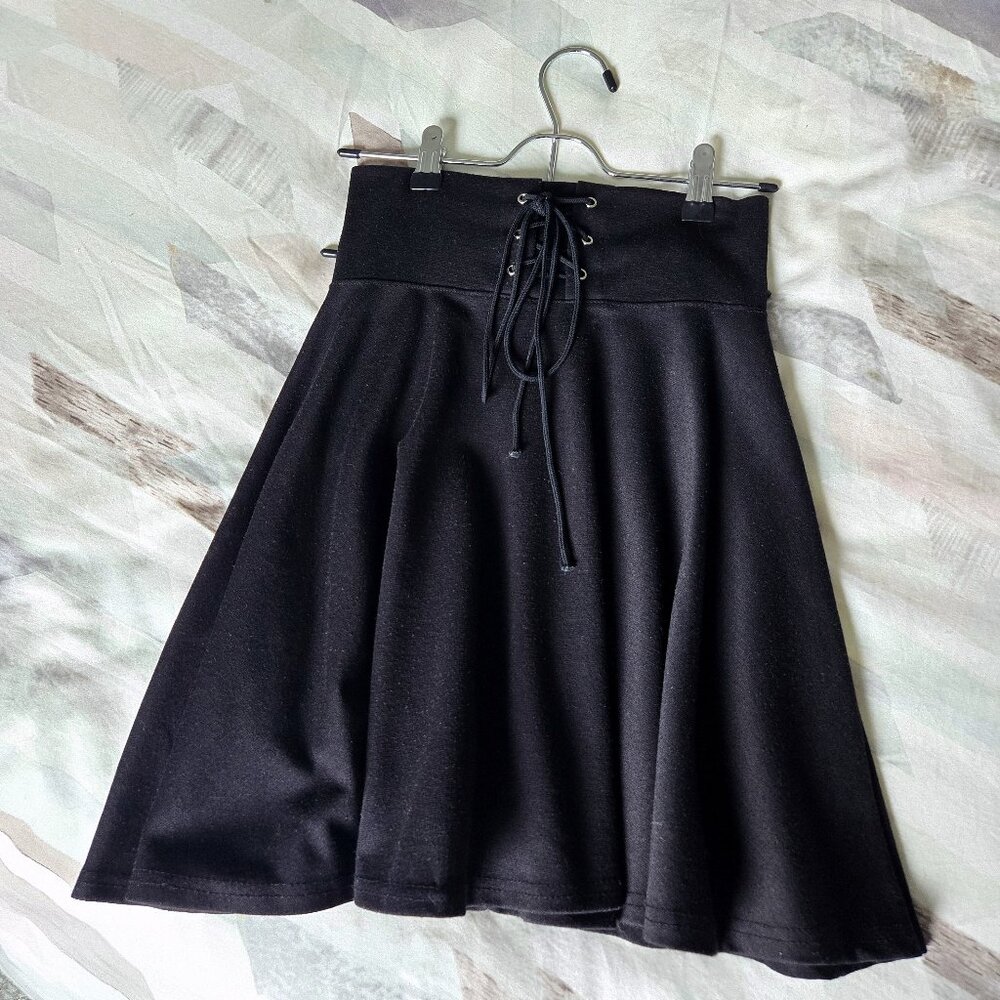 Black Lace Up Zippered Skirt